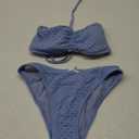 ZAFUL Women's Strapless Bikini Openwork Textured Bow Ruched Lace Up High Cut Bandeau Swimsuit Bathing Suits (0-a-light Blue)