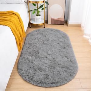 Goideal Fluffy Bedroom Rug, Small Oval Area Rugs, Gray Shag Bedside Carpet for Kids Room Nursery Dorm Cute Fuzzy Indoor Decor for Boy and Girl, 2.6 x 5.3 Feet (Grey)