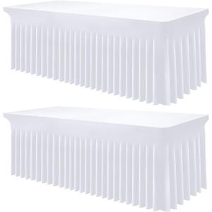 Smiry Spandex Tablecloth 2 Pack, Elastic Fitted Stretch Tablecloth for 4FT Rectangle Tables, Waterproof Washable Table Cover Skirt for Outdoor, Wedding, Banquet & Parties (White, 48Lx30Wx30H Inch)