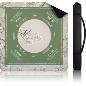 Mahjong Mat for Table with Rules, Noise-Reducing 32.6"x32.6" Mahjong Table Cover, Non-Slip Table Cloth for American Mahjong, Poker, Card, Board & Tile Game, Easy Storage with Travel Bag (Green)