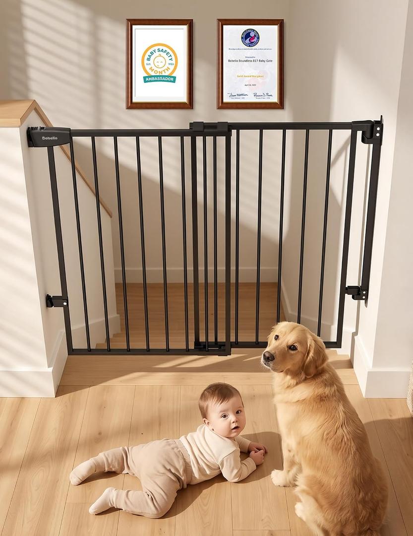 Babelio No Bottom Bar Baby/Dog Gate for Stairs, 28" H, 27.5-40.6" W, Black