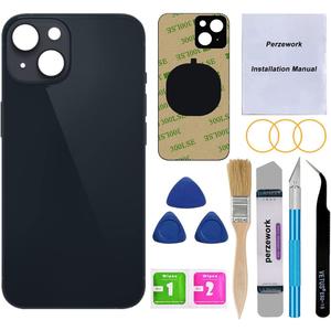 Rear Back Glass Replacement for iPhone 14 6.1-inches with Reparing Toolkit and Manual (Midnight Black)