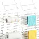Yaocom 4 Pcs Paper Towel Holder for Pegboard Paper Towel Holder Pegboard Accessories Peg Board Hooks for Ribbon Towels Studio Workshop Stickers Tapes(White)