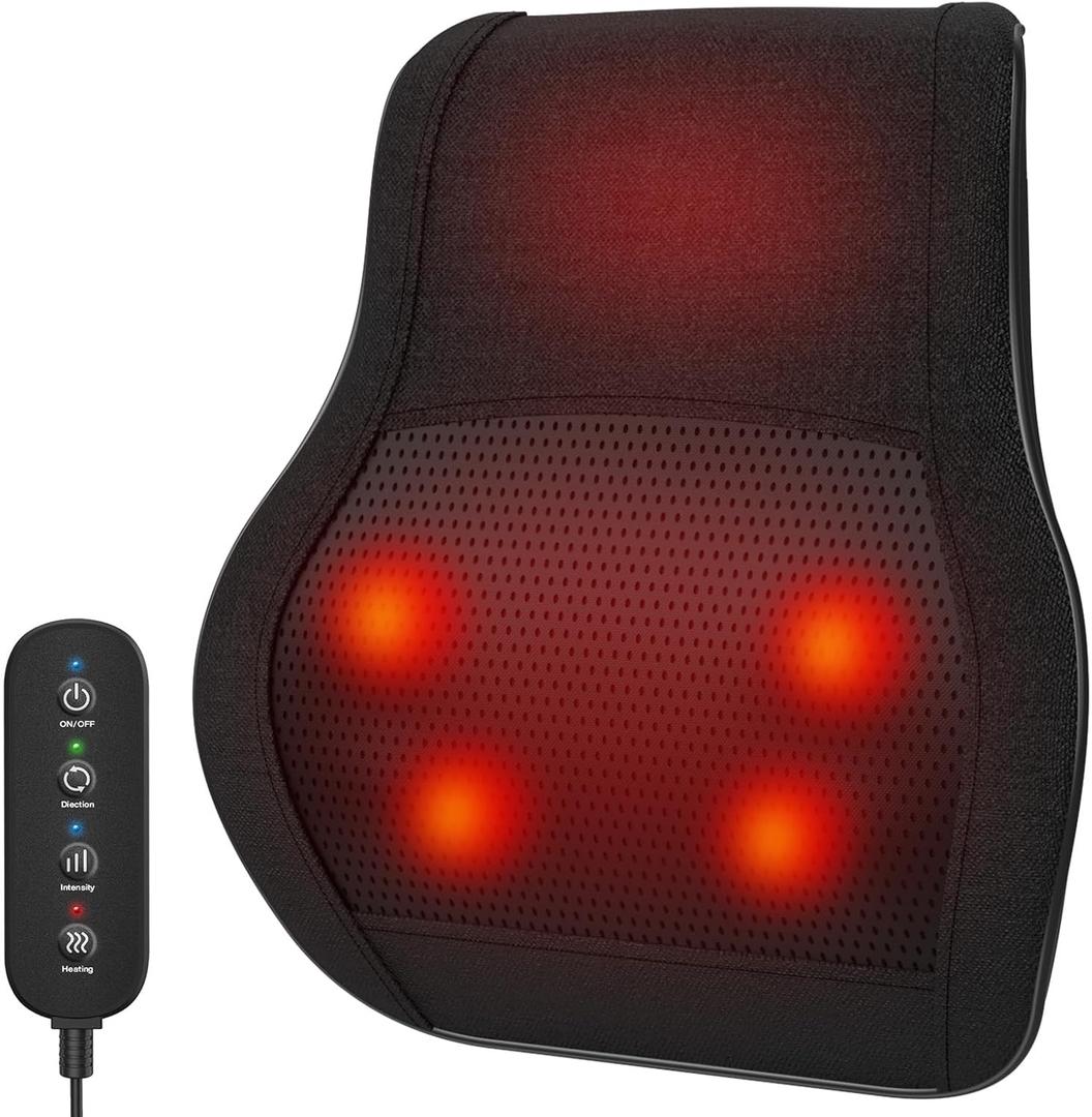 Back Massager with Heat for Pain Deep Tissue 3D Kneading Massage Pillow for Shoulder, Back, Neck, Leg, Body Relaxation at Home, Office, Gifts for Mom Dad Women Men