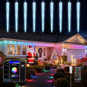 Brightown Smart Icicle Lights for Outside, 62.4ft with 40 Tubes 200 LED Color Changing Icicle Christmas Lights Decoration, APP Controlled Customize Display DIY Dynamic Waterproof Connectable