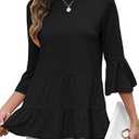 CiCiBird Women's 3/4 Ruffle Sleeve Babydoll Top Loose Peplum Crewneck Tunic 2025 Fashion Casual Shirt, Size S