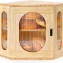 Sunhoo Bread Box for Kitchen Countertop Corner Bread Storage Wooden Breadbox Container 2 Layer Bread Holder Keeper Large Farmhouse Bread Bin Shelf for Homemade Pantry Vintage Acrylic Window(Yellow)