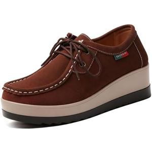 NXNBHSL Women's Suede Wedge Platform Rocker Loafers Arch Support Casual Round Toe Non Slip Lace Up Sneakers Comfortable Business Walking Work 7.5