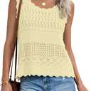 PRETTYGARDEN Womens Crochet Tank Tops 2026 Summer Spring Sleeveless Tops Cute Sweater Vest Trendy Boho Beach Vacation Clothes (Beige, S)