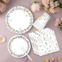 Wildflower Party Supplies Tableware- 9" & 7" Floral Themed Plates, Napkins, Cups & Forks for Baby Shower, Birthday, Bridal Shower, Engagement, Wedding Spring Tea Garden Party (Serves 24)