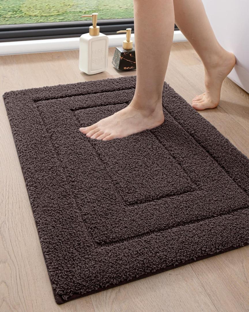 DEXI Bathroom Rug 32x20, Non Slip Washable Bath Mat for Shower Floor, Absorbent Soft Bathmat with Rubber Backing, Quick Dry Microfiber Carpet, Brown (1'8" x 2'8" (Rectangular))