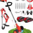 21V Cordless Weed Wacker Battery Operated, 2 X 2.0Ah Electric Weed Eater Battery Powered, Foldable 3-in-1 Weed Trimmer/Brush Cutter/Lawn Mower with 8 Blades (Stringless) & Removable Wheels