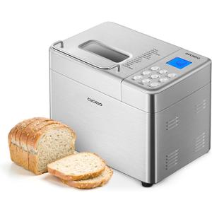 CUCKOO Bread Maker Machine with 15 Menu Options + 3 Crust Colors, 2 lbs Bread Machine with Automatic Fruit & Nut Dispenser, Includes 6 Accessories, Ideal Breadmaker for Sourdough (CBM-AAB101S)