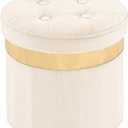 xuperbonus Small Ottoman with Storage,Folding Round Ottoman with Gold Trim,Velvet Storage Stool,Foot Stool with Soft Padded,Foot Rest for Living Room13x13x12.4(Beige,1pcs)