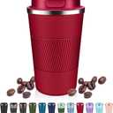 Insulated Coffee Tumblers with Flip Lid 12oz / 17oz, Stainless Steel Travel Coffee Mug Leak Proof, Vacuum Insulated Coffee Mug Reusable Cup, Keeps Cold and Hot for Coffee Tea (Red)