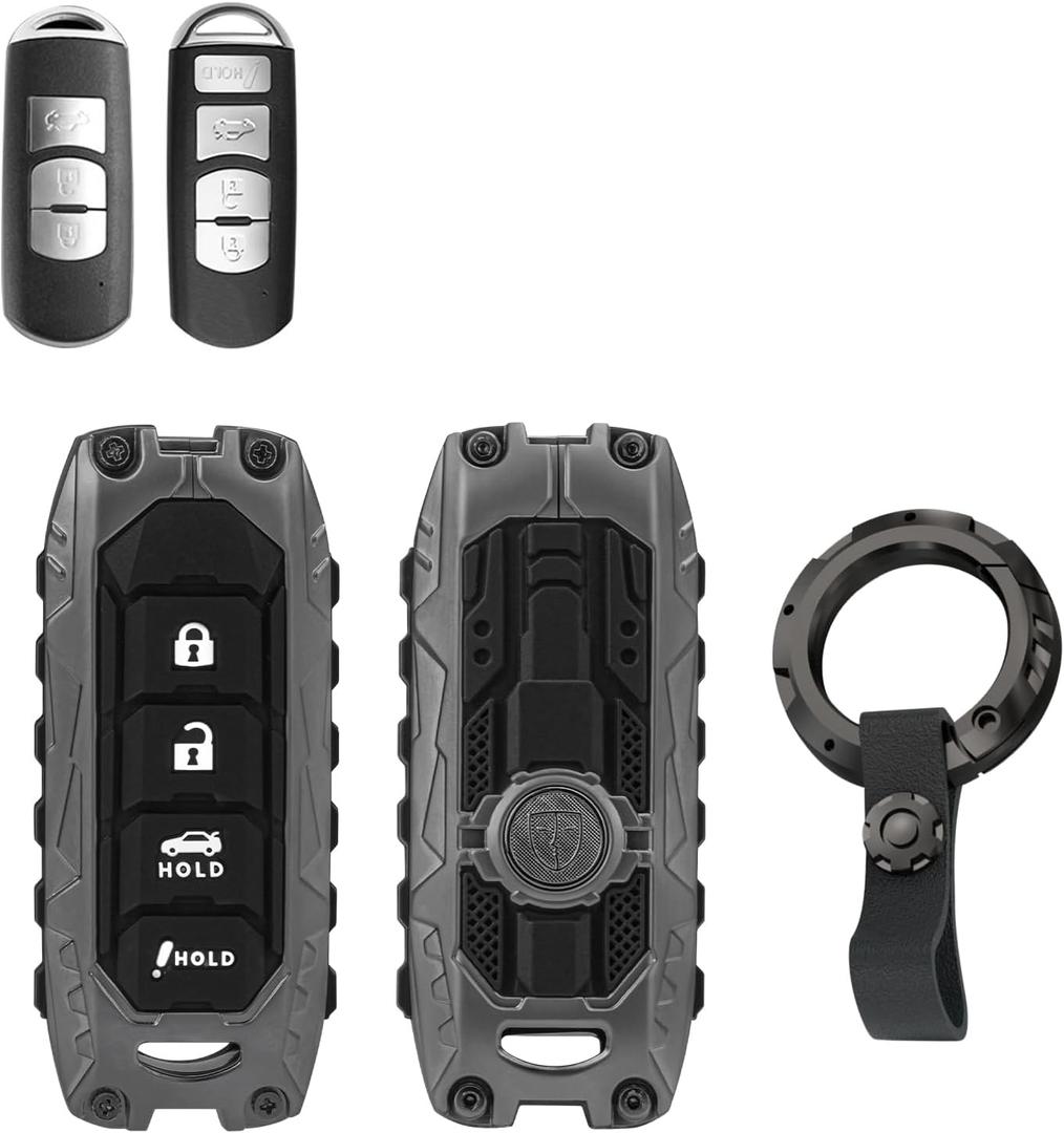 Key Fob Cover with Keychain Compatible with Mazda Miata CX-3 CX-4 CX-5 CX-7 CX-9 MX5 2/3/5/6/8 2009-2019 Mazda 3 6 CX-5 CX-7 CX-9 MX-5 Miata Metal Key Shells Key Protective Case