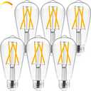 Hizashi LED Edison Bulbs Dimmable, E26 LED Bulb 60 watt, 2700K Soft Warm White, ST19 Vintage Light Bulbs, 95+CRI, UL Listed, 700LM 6W, Clear Glass, Pack of 6