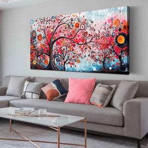 ENTANUB Tree Wall Art for Living Room, Abstract Canvas Wall Decor for Bedroom, Pink Print Paintings, Size 24x48 Inches ENTANUB Tree Wall Art for Living Room, Abstract Canvas Wall Decor for Bedroom, Pink Print Paintings, Size 24x48 Inches