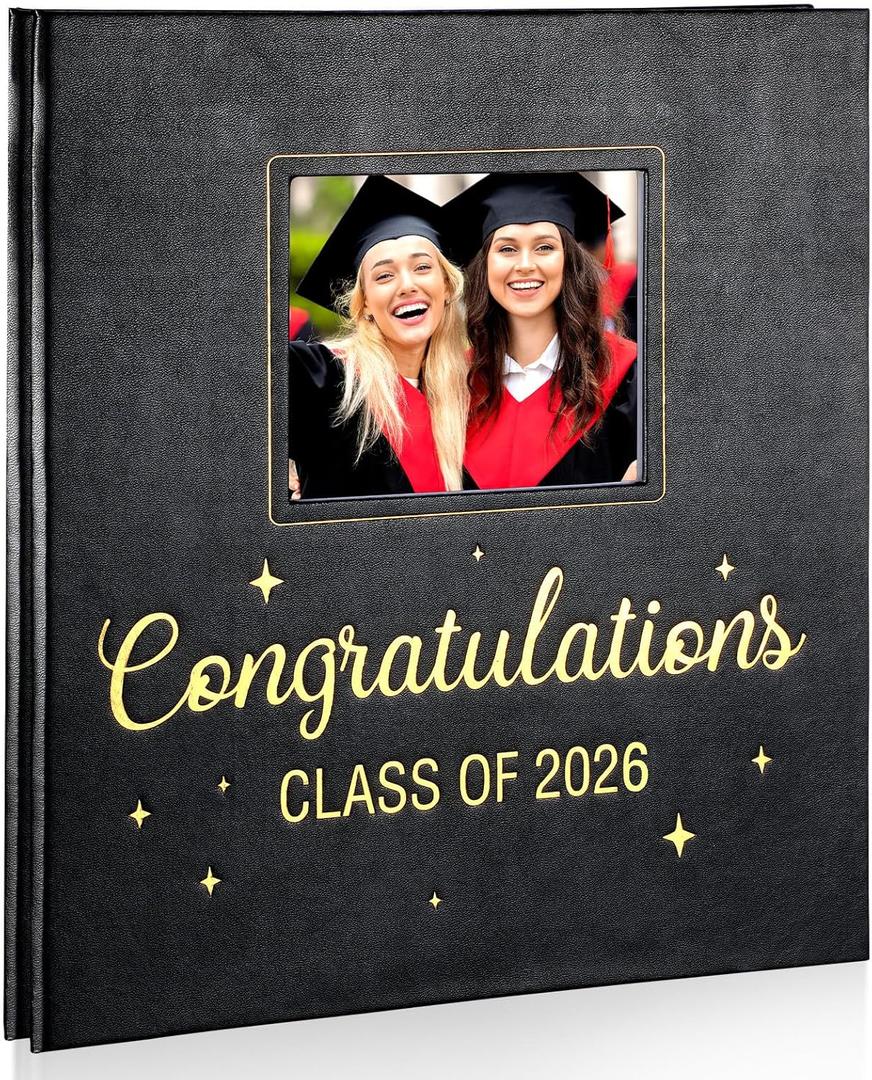 Pasimy Class of 2026 Graduation Album Self Adhesive Photo Scrapbook Congratulations 2026 Graduation DIY Album Leather Cover Memory Scrap Book with 40 Sticky Pages for 3x5 4x6 5x7 8x10 Pictures