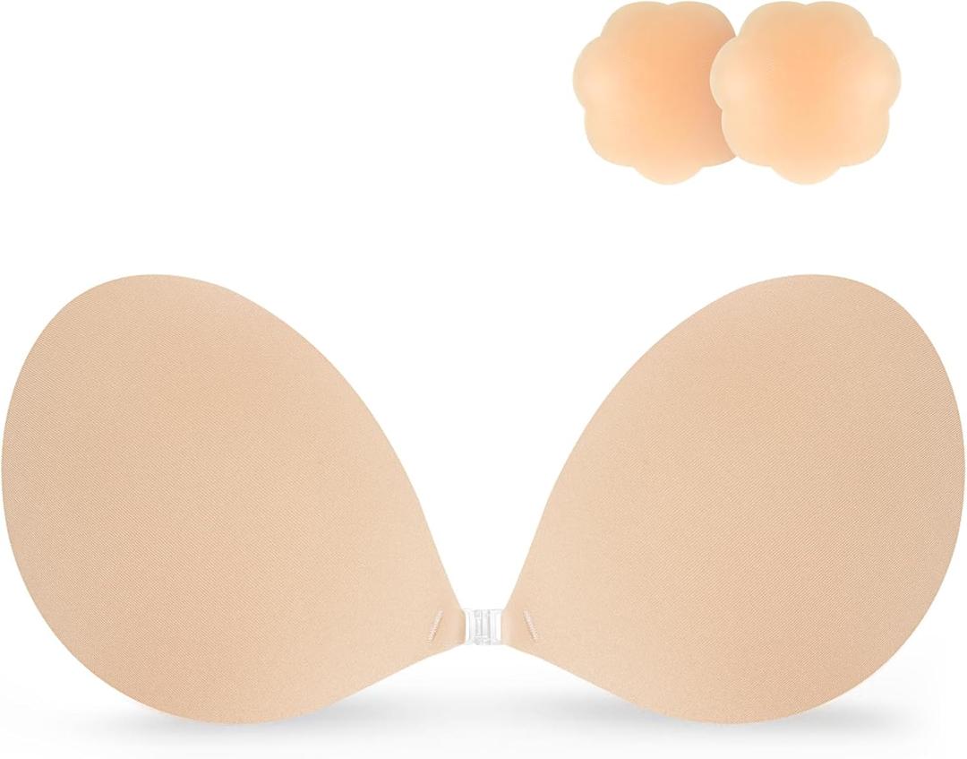 Niidor Adhesive Bra Strapless Ultra Sticky Invisible Push up Silicone Bra Multiple Colors Sizes Reusable for Backless Dress (Nude)