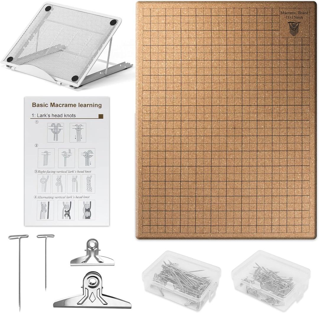 1216 Inch Macrame Board and Pins Kit, Double Sided Grids Handmade Braiding Macrame Board with Instructions - Perfect Macrame Tools and Supplies for Bracelet Creating, Knotting Creations