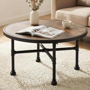Industrial Large Round Wood Coffee Table for Living Room, Modern Farmhouse Center Table with Storage - Circular Wooden Coffee Tables