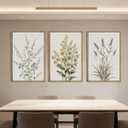 Anyzal Large Framed Botanical Wall Art 16x24 Inch Modern Floral Canvas Art Prints Neutral Beige Wildflower Wall Decor for Living Room Bedroom Dining Room Office Set of 3