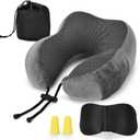 ATOMUS Neck Pillow Set with Eye Mask & Earplugs - Memory Foam Travel Pillow, Adjustable Strap, Removable Cover, 360° Support for Airplane, Office, Home