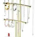SZQINJI Jewelry Stand Organizer, Metal Jewelry Tree Holder 3-Tier Jewelry Storage Tower for Necklace Display, Bracelet Hanging Gold White Christmas Gift