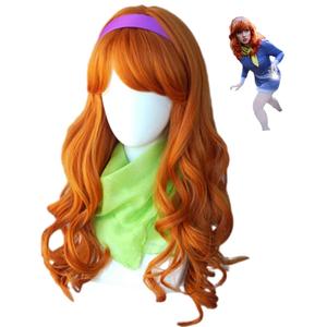 Orange Red wig for Women Costumes,dap costume wig 24inches long wavy ginger red one set wigs with headpiece and scarf for women halloween costume (one set)