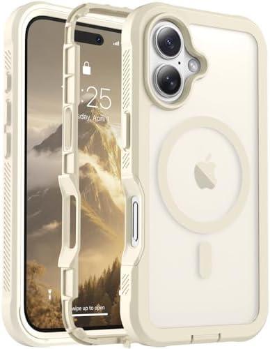 jaroco Magnetic for iPhone 16 Case, [Compatible with MagSafe][Military Grade Drop Protection][Heavy Duty Protection][Non-Slip][Shockproof] 2-Layer Durable Bumper Phone Case 6.1''-Antique White