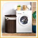 Gueevin Corner Bamboo Laundry Hamper with Lid and Removable Liner Corner Bamboo Laundry Basket with Handle Washing Clothes Basket Storage Bin for Bedroom Bathroom(Brown,Vertical Slatted), 14 x 14 x 24 inches