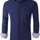 Alex Vando Mens Dress Shirts Regular Fit Long Sleeve Stretch Business Dress Shirts for Men (Blue, L)