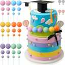 Chengu 41 Pcs Graduation Cupcake Toppers Cake Ball Topper Decoration Graduation Cap Decorations Hot Air Balloon Toppers for Graduations Party Wedding Birthday