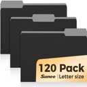 SUNEE File Folders, 120 Pack Manilla Folders 8.5 x 11, 1/3 Cut Tab for Easy Labeling and Organization, Durable Standard Paper for Home, Office, School Filing, Black