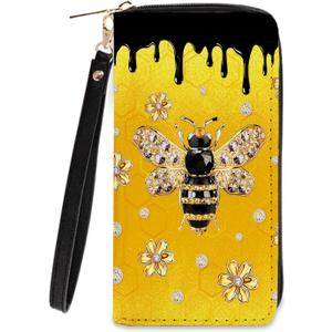 Bee-Themed Wallet for Women - Slim PU Leather Womens Wallet with Cash Zipper Coin Purse, Small Credit Card Holder Travel Wallet, Wristlet Wallets for Female Ladies Teen Girls Purse (Bee Lovers Gift)