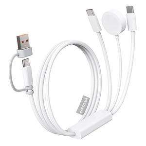 Multi Charging Cable, 100W Dual USB C Charger Cable, for Apple Watch Charger, 3 in 1 Fast Charging Cable, iPhone 17/16/15 Pro, iPad, MacBook, AirPods, Nylon Braided Travel Cable