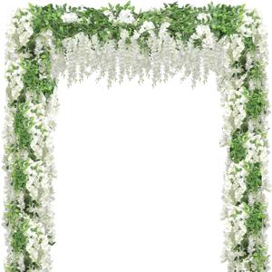 Wisteria Artificial Flower Garland,4PCS Wisteria Hanging Flowers for Wedding Decor,Wedding Arch Flowers,Flower Garland for Backdrop,Fake Hanging Flowers Vines for Wedding Decor(Total 28.8FT-White)