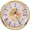 Clock Insert 3 Inch Round Quartz Clock Fit-up Movement Miniature White Dial Gold Trim with Roman Numerals for Home Office Nursery Bathroom Classroom