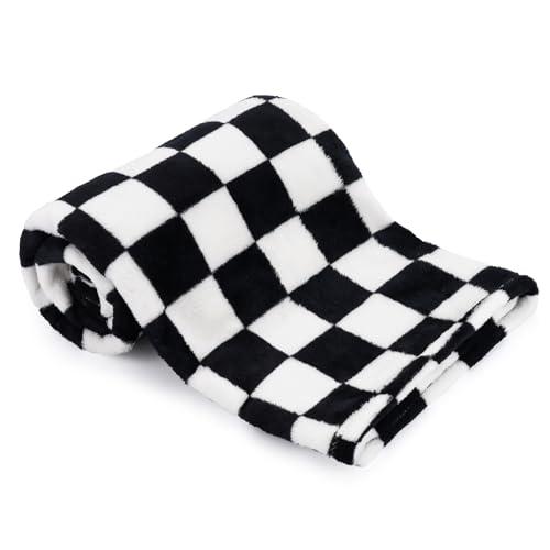 GreatBba Plush Checkered Baby Blanket for Boys Girls Nursery, 30"x40" Warm Short Fleece Blanket Neutral for Infant Newborn, Small Fuzzy for Sleeping, Chenille Baby for Stroller (Black&White)