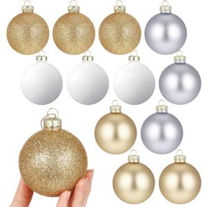 Syhood 12 Pcs Glass Christmas Ball Ornaments 2.64 Inch Small Glitter Christmas Tree Balls Ornaments Decoration Present for Xmas Tree Decorations Set (Champagne Set,Glitter+Matte)