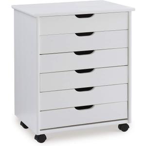 Linon Home Decor Products Corinne Six Drawer Wide, White Wash Rolling Cart