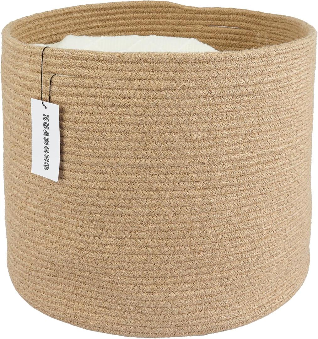 XUANGUO Jute Rope Basket For Girls Boys Kids 16X14 Baby Laundry Baskets Nursery Bin Round Woven Basket Organizer For Storage Toys Blankets Shoes Clothes