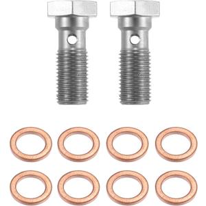 X AUTOHAUX 2pcs Stainless Steel AN3 3/8-24 Thread Turbo Brake Line Banjo Bolt with Copper Washers Single Banjo Bolt 25mm Length