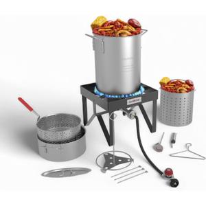GasOne Seafood Boil Kit, 30QT & 10QT Propane Burner Set for Crawfish, Crab, Shrimp, Lobster, Turkey Frying, with High-Pressure Regulator & Hose  Complete Outdoor Cooker for Boiling & Frying