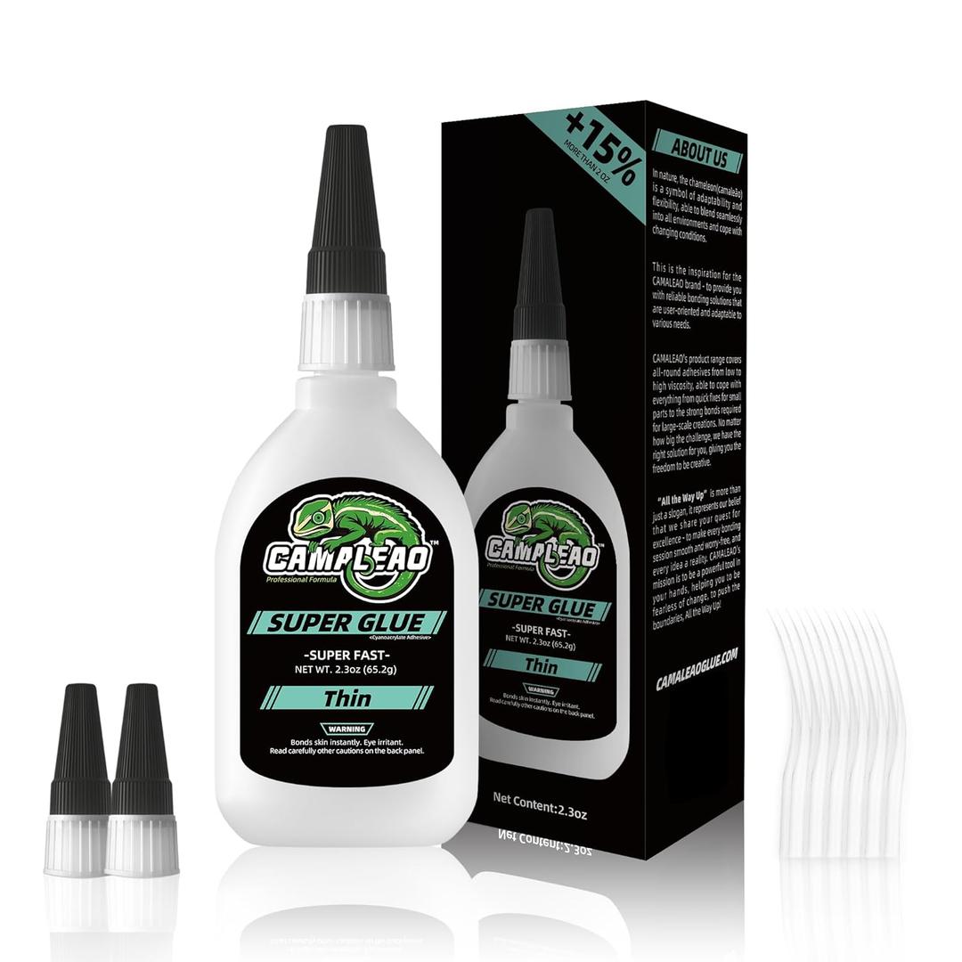 Thin Super CA Glue with Easy-to-Squeeze Bottle, 2.3 oz Super Fast Cyanoacrylate Glue, Extra Caps & Microtips, 2610 PSI High Strength Instant Adhesive for General Home Repair, Quick Fixes