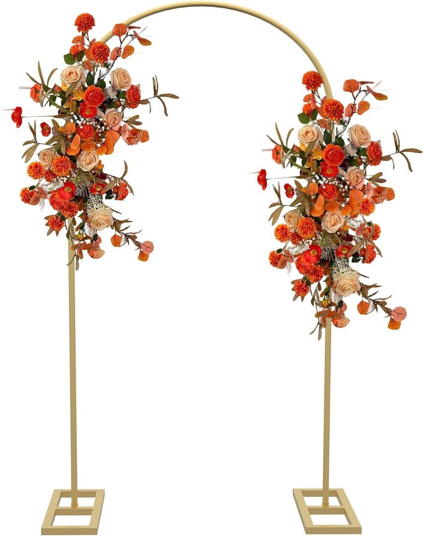 Queension Arch Backdrop Stand 6.6FT, Metal Wedding Arch Stand with Base for Ceremony, Balloon Arched Backdrop Frame for Birthday Party Baby Shower Celebration Decorations, Gold