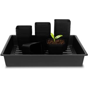 RooTrimmer 4 inch (10CM) Square Nursery Pots 60pcs, Sturdy Seedlings Trays 5 Pcs, Seeds Starter Germination Tray, Microgreening Planter Nursery Propagation 5 Sets