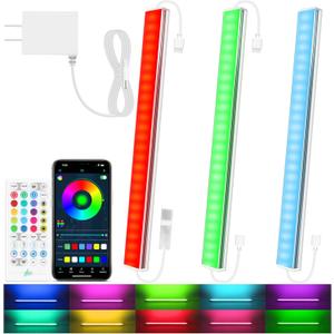 3 Pcs RGB Under Cabinet Lights Kit, Smart App and Remote Control Under Cabinet Lighting, Dimmable Under Counter Lights for Kitchen, Plug in LED Lights Bar for Cabinet, Counter, Workbench, Desk (Multicolor)