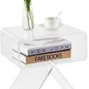 Acrylic Side Table, Clear End Table with R-Shaped Design 15.4x11.8x17.7 Inch Modern Nightstand for Living Room, Bedroom Indoor Use